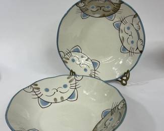 CERAMIC JAPANESE RAMEN NOODLE BOWLS KITTY CATS
