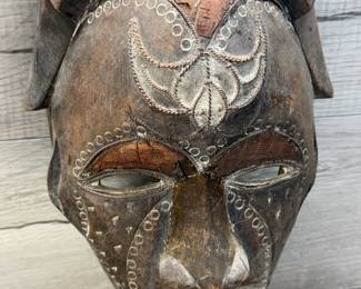 HANDCRAFTED AFRICAN WOOD MASKS RUSTIC DECOR x 2