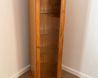SWIVEL WOOD MEDIA STORAGE CABINET W ADJ GLASS SHELVES