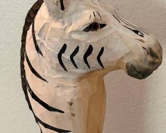 CARVED ZEBRA WALKING STICK