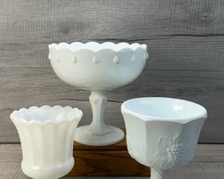 VINTAGE WHITE MILK GLASS PEDESTAL DISHES