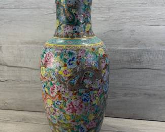 24" CHINESE PORCELAIN DRAGON VASE & MILLEFLEUR