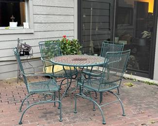 Patio table, umbrellas, 