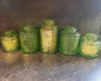 Tiara celery Green Canister sets.  5 pc & two 3 pc
