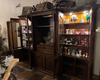 3 piece wall unit, lighted end cabinets