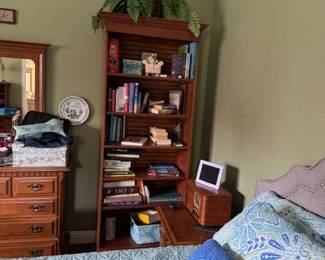 Ladies Dresser with Mirror and  side book shelf and queen Bed