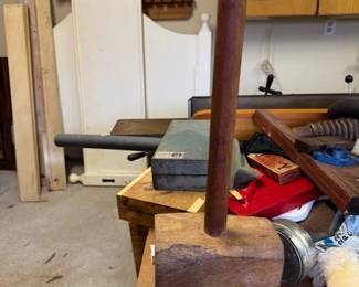 Vintage Primitive wooden mallet hammerwith heavy block-shaped head13-15 inches