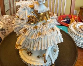  2 Antique Dresden  Porcelain and Lace Handmade Figurines 