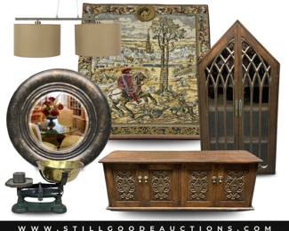 Tapestries, mirrors, antiques, lighting, sterling, appliances, furniture, toys and much more