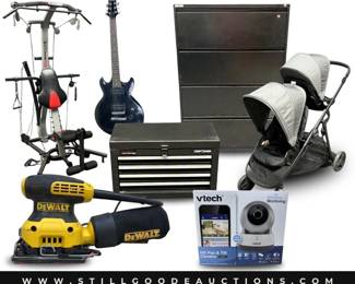 Exercise equipment, cameras, electric guitar, filing cabinet, hand tools, power tools, toolboxes and more