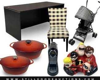 Appliances, Le Creuset, Disney, strollers, kitchen ware, china, furniture and much more