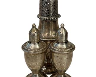Sterling Silver Salt and Pepper Set and Silver Plate Sugar Caster