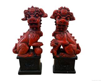 Chalkware Chinese Red Foo Dogs