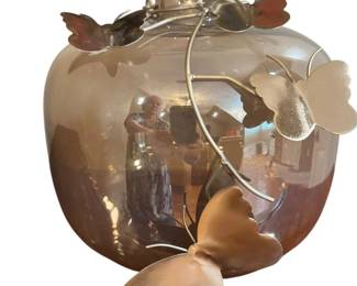 Charming Amber Color Glass Vase with Metallic Butterfly Garland Accent