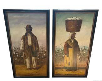 Cotton Picker with Basket and Cotton Picker with Stick by William Aiken Wallca Reproductions Oil
