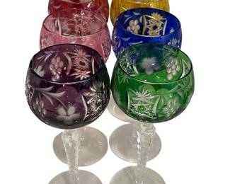 Bohemian Colored Cut to Clear 24 Percent Crystal Wine Goblets