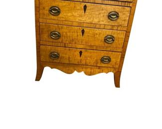 Miniature Tiger Maple Wood Chest of Drawers