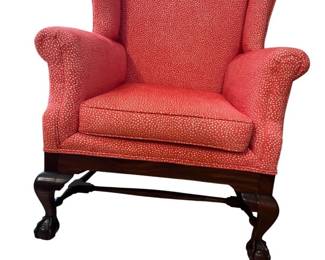 Chippendale Style Wingback Chair with Ball and Claw Feet