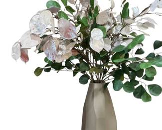 Geometric Shaped Vase with Faux Eucalyptus and Silver Dollar Leaves
