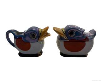 Japanese Vintage Luster Ware Ducks Cream and Lidded Sugar Set