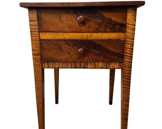 Tiger Maple Wood Sheraton Style 2 Drawer Side Table
