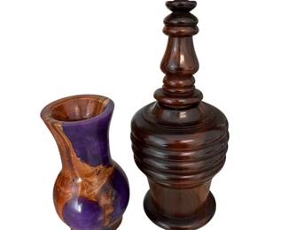 Handcrafted Wooden Vase and Lidden Urn