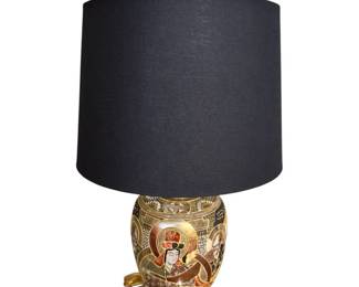 Vintage Hand Painted Porcelain Japanese Satsuma Ginger Jar Table Lamp with Black Shade