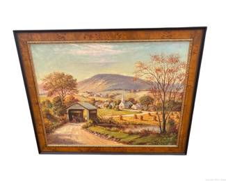 Pastoral Rural Landscape Oil on Canvas in Wood Frame