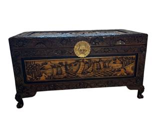 Chinese Carved Camphor Wood Chest