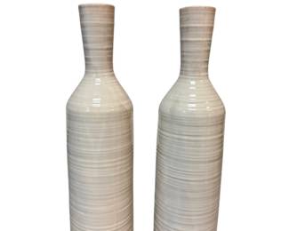 Pair of Ribbed Stoneware Vases