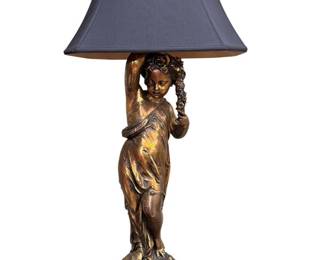 Bronze Finish French Figural Table Lamp with Black Shade