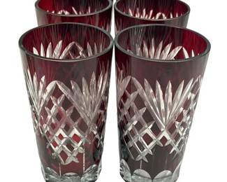 Bohemian Ruby Red Hand Cut to Clear Tumblers