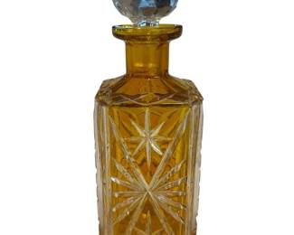 Bohemian Amber Color Cut to Clear Crystal Decanter