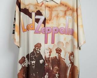 Led Zeppelin Graphic Print Short Sleeve Button-Up Shirt