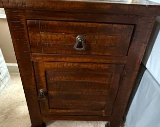 Rustic Farmhouse Wood Nightstand with Drawer and Cabinet