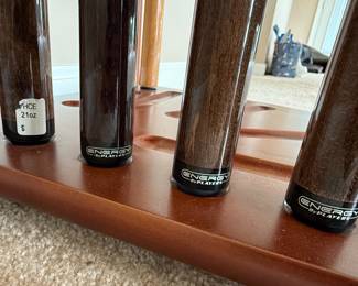 Billiard Cue Rack with Cues and Accessories