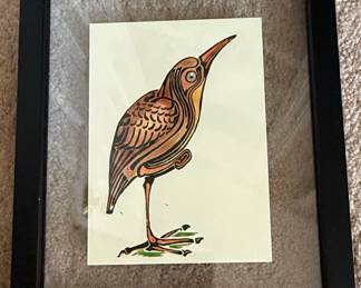 Walter Anderson Style Framed Bird and Rabbit Prints (Set of 4)