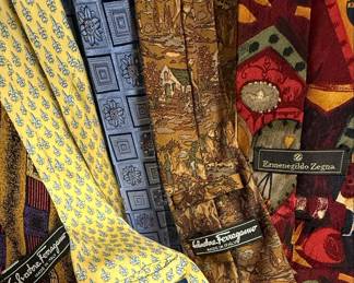 Designer Silk Neckties Lot - Salvatore Ferragamo, Ermenegildo Zegna, Vineyard Vines, Jerry Garcia