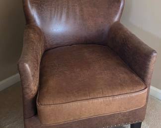 Brown Faux Leather Wingback Accent Chairs (set of 2) with Nailhead Trim