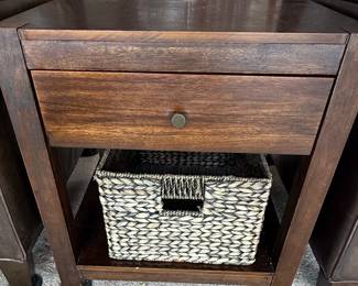 Dark Wood End Table with Drawer and Basket