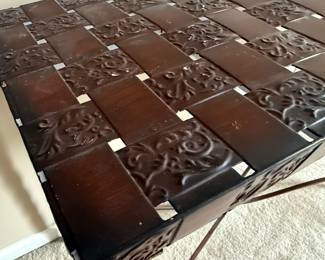 Wrought Iron Console Table with Embossed Metal Top