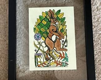 Walter Anderson Style Framed Bird and Rabbit Prints (Set of 4)