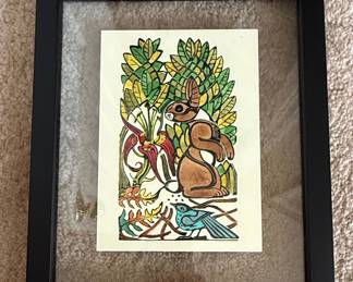 Walter Anderson Style Framed Bird and Rabbit Prints (Set of 4)