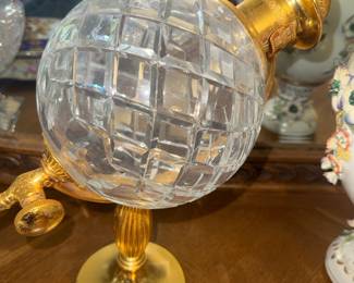 Gilt Metal and Cut Glass Globe Decanter