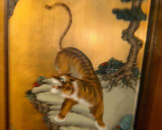 Chinese style kitty framed