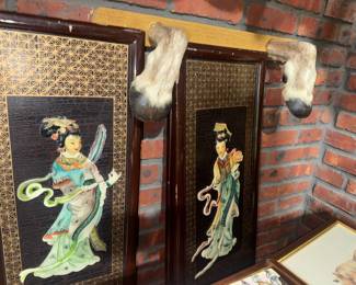 Asian Wall plaques, framed