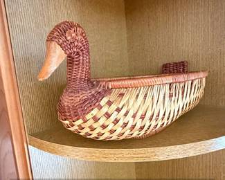 Vintage Wicker Duck Basket with Wooden Beak