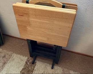 Wooden Folding TV Tray Table Set with Stand