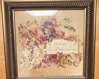 Framed Welcome, bless all those who enter Hydrangea Print by B. LUM