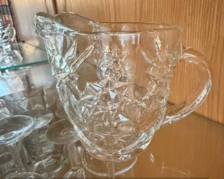 Anchor Hocking Prescut Star of David Pressed Glass Pitcher
